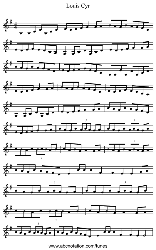 Louis Cyr - staff notation