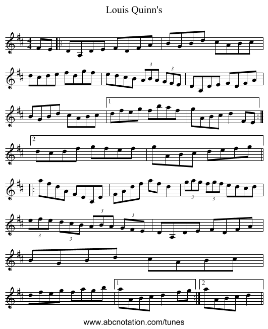 Louis Quinn's - staff notation