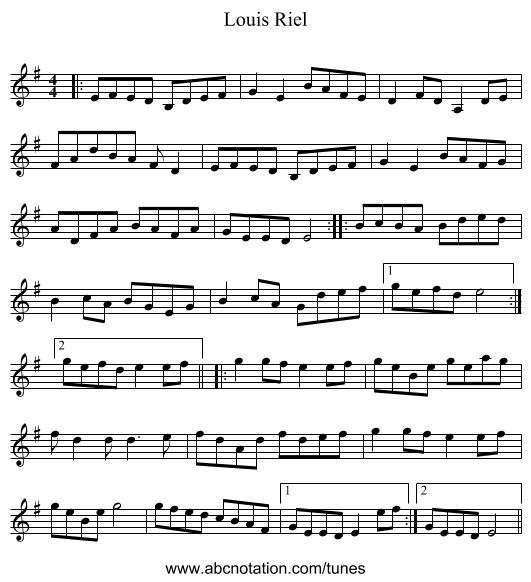 Louis Riel - staff notation