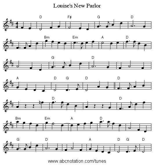Louise's New Parlor - staff notation