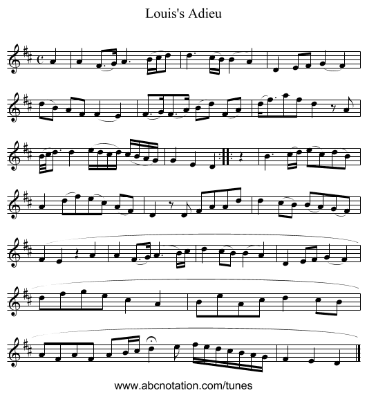 Louis's Adieu - staff notation