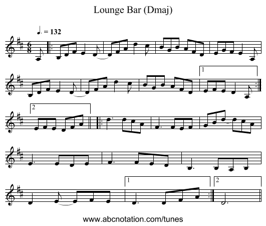 Lounge Bar (Dmaj) - staff notation