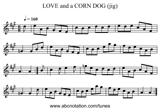 LOVE and a CORN DOG (jig) - staff notation