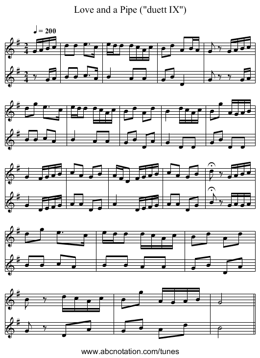 Love and a Pipe (duett IX) - staff notation