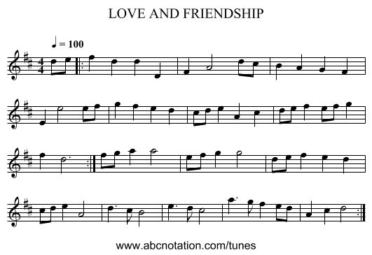 LOVE AND FRIENDSHIP - staff notation