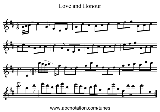 Love and Honour - staff notation
