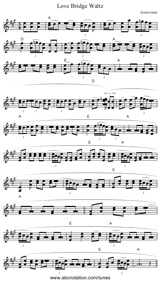 Love Bridge Waltz - staff notation