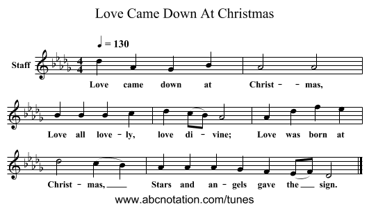 Love Came Down At Christmas - staff notation
