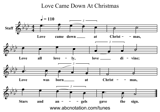 Love Came Down At Christmas - staff notation