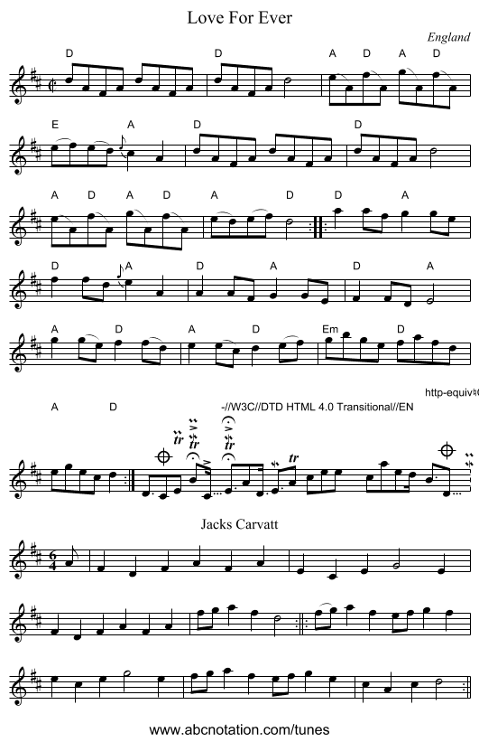 Love For Ever - staff notation