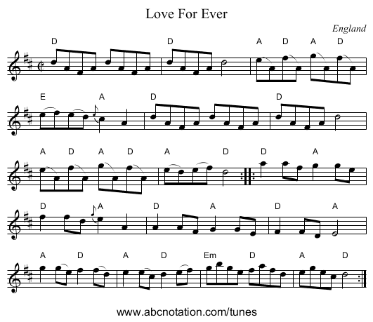 Love For Ever - staff notation