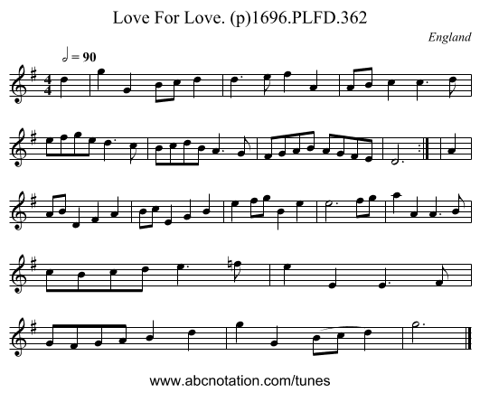 Love For Love. (p)1696.PLFD.362 - staff notation