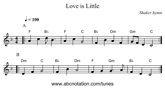 Love is Little - staff notation