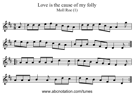 Love is the cause of my folly - staff notation