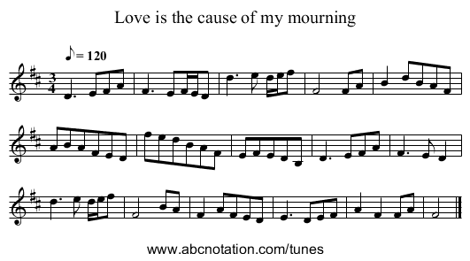 Love is the cause of my mourning - staff notation