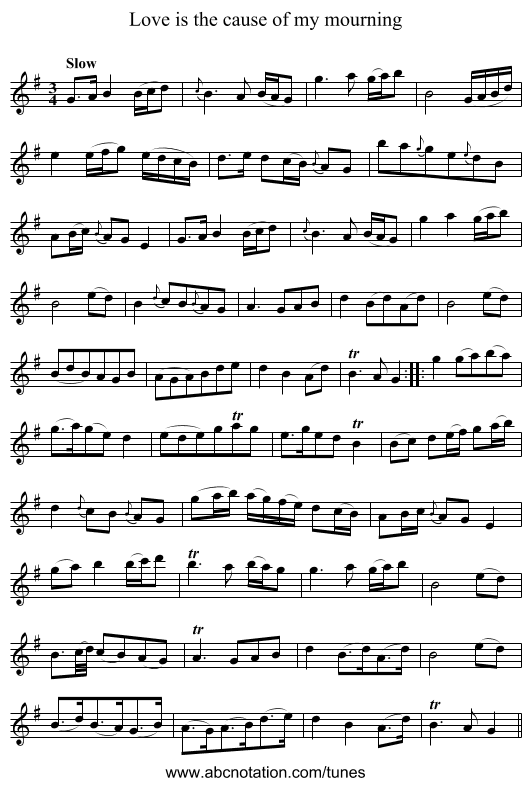 Love is the cause of my mourning - staff notation