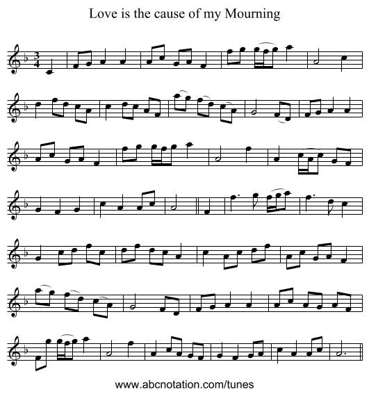 Love is the cause of my Mourning - staff notation
