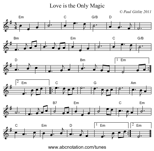 Love is the Only Magic - staff notation