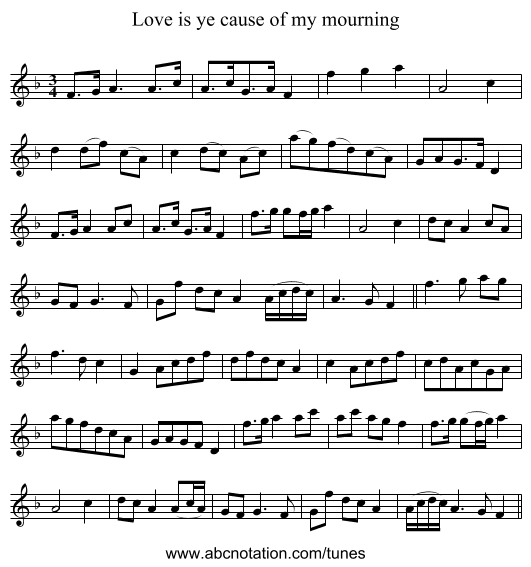 Love is ye cause of my mourning - staff notation