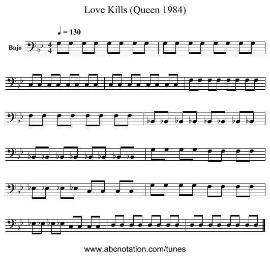 Love Kills (Queen 1984) - staff notation
