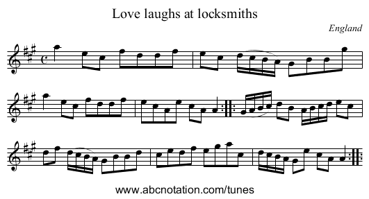 Love laughs at locksmiths - staff notation