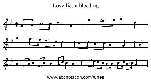 Love lies a bleeding - staff notation