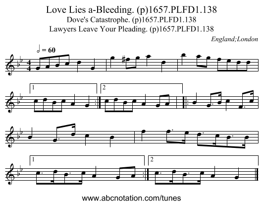 Love Lies a-Bleeding. (p)1657.PLFD1.138 - staff notation