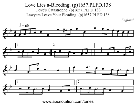 Love Lies a-Bleeding. (p)1657.PLFD.138 - staff notation
