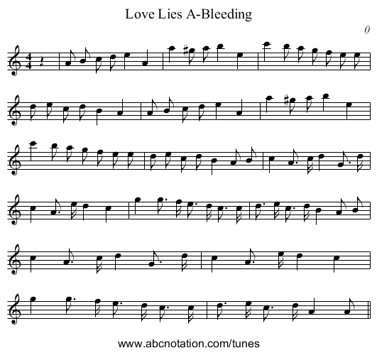 Love Lies A-Bleeding - staff notation