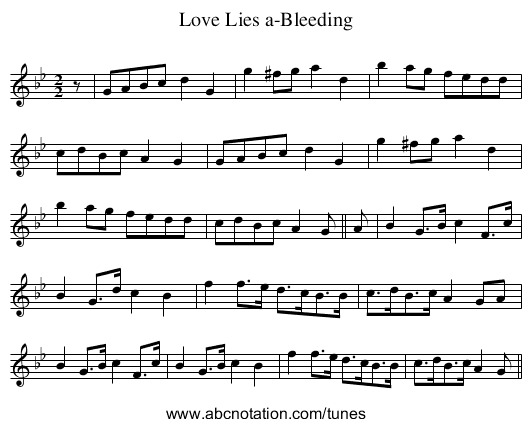 Love Lies a-Bleeding - staff notation