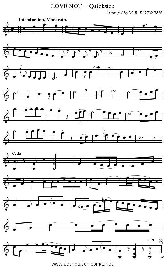 LOVE NOT -- Quickstep - staff notation