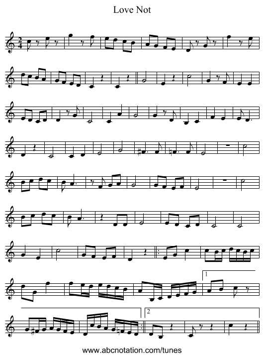 Love Not - staff notation