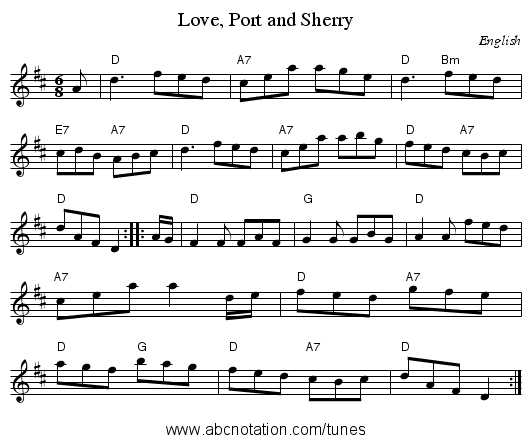 Love, Port and Sherry - staff notation