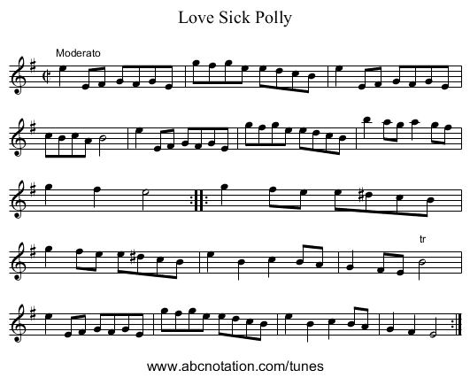 Love Sick Polly - staff notation