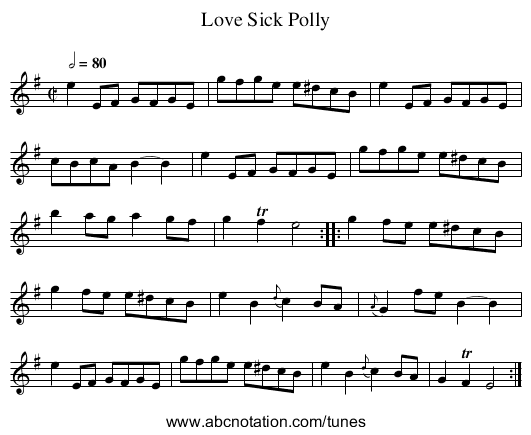 Love Sick Polly - staff notation