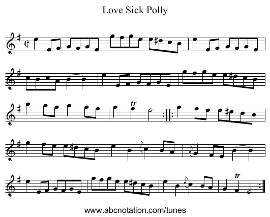 Love Sick Polly - staff notation