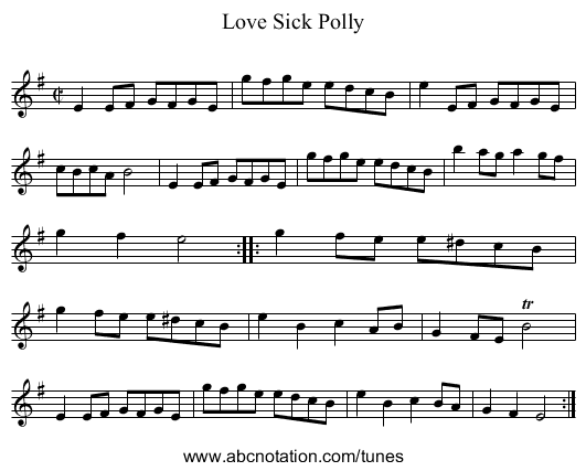 Love Sick Polly - staff notation