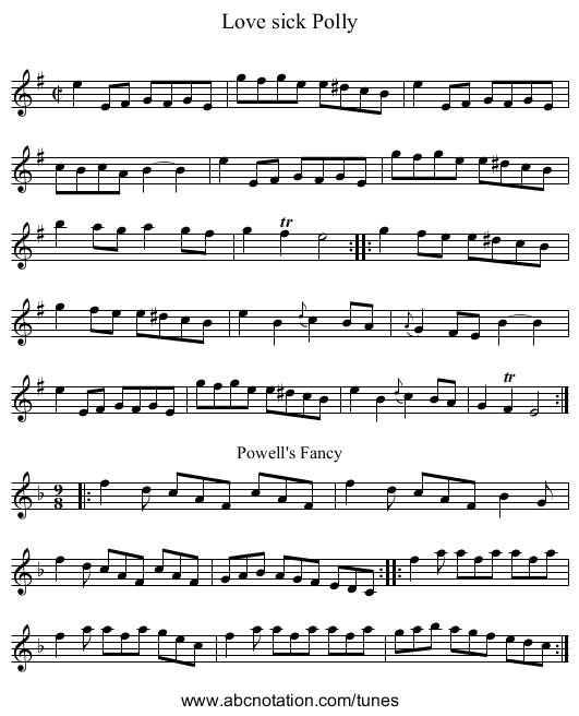 Love sick Polly - staff notation