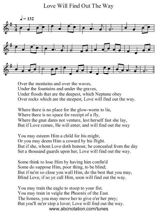 Love Will Find Out The Way - staff notation