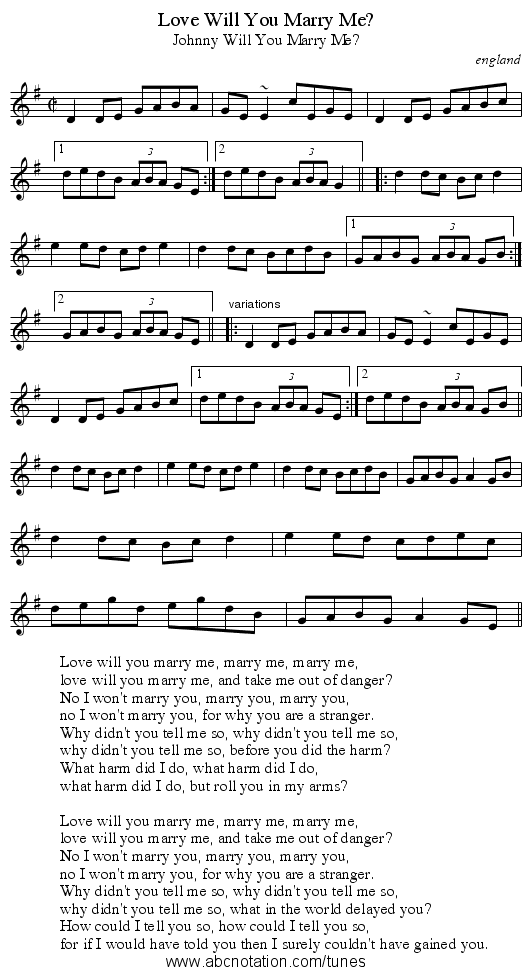 Love Will You Marry Me? - staff notation