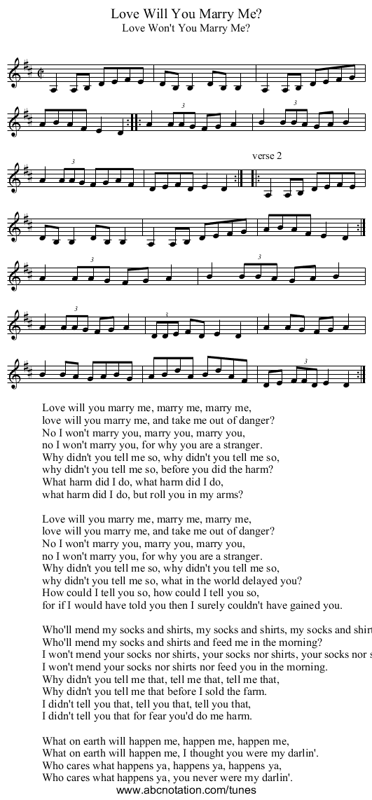 Love Will You Marry Me? - staff notation
