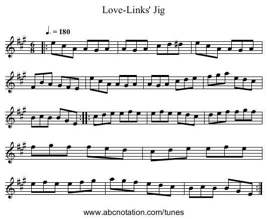 Love-Links' Jig - staff notation