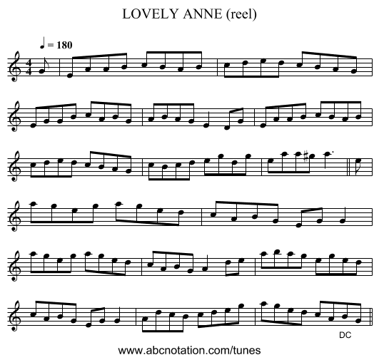 LOVELY ANNE (reel) - staff notation