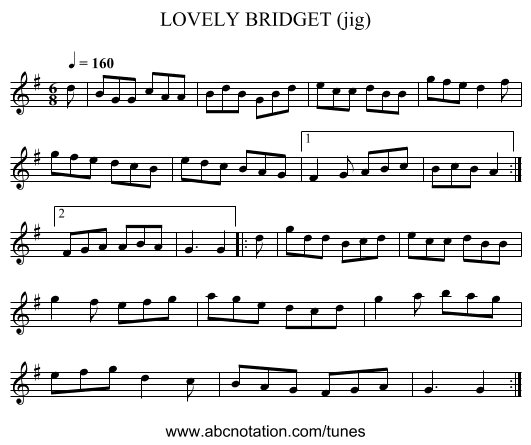 LOVELY BRIDGET (jig) - staff notation