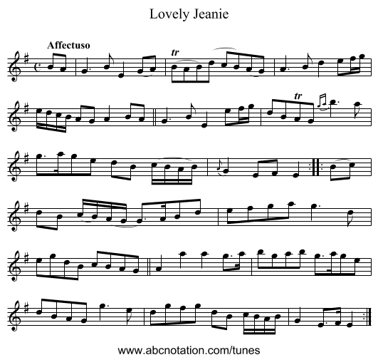 Lovely Jeanie - staff notation