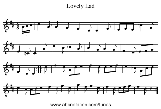Lovely Lad - staff notation