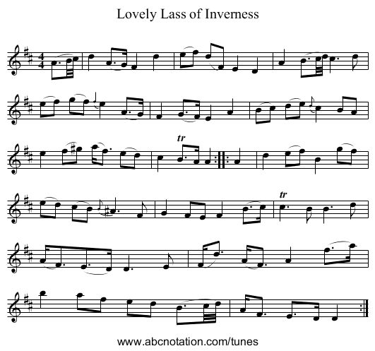 Lovely Lass of Inverness - staff notation