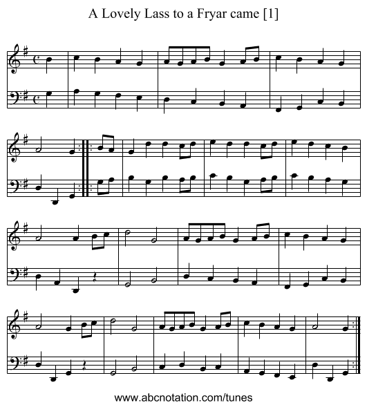 Lovely Lass to a Fryar came [1], A - staff notation