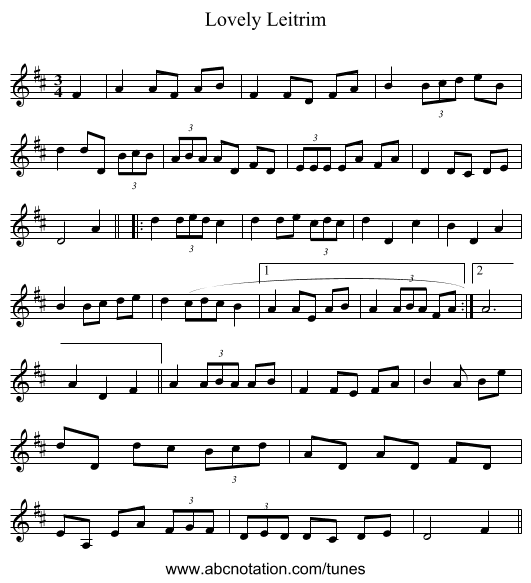 Lovely Leitrim - staff notation