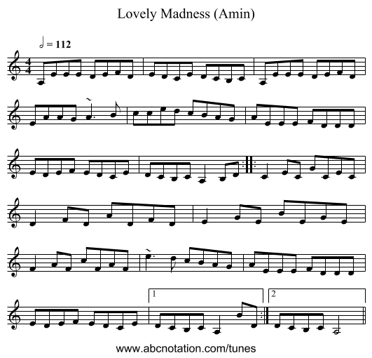 Lovely Madness (Amin) - staff notation